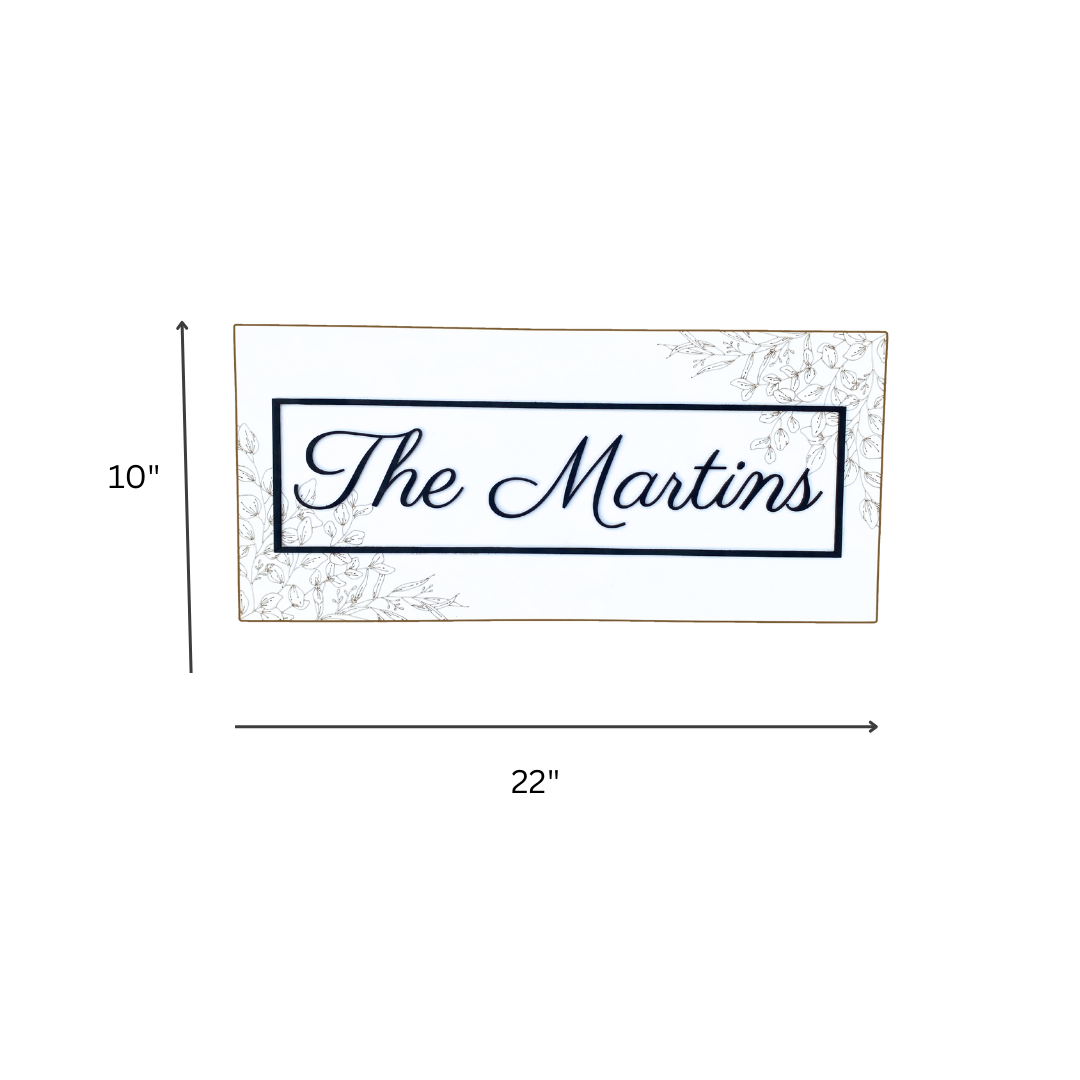 Rectangle Family Name Sign - Engraved Greenery