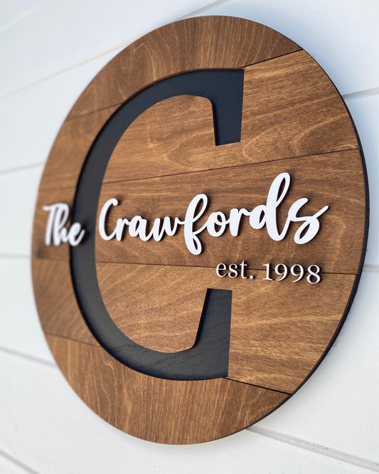 14” Handmade Wooden Circle Family Name Sign