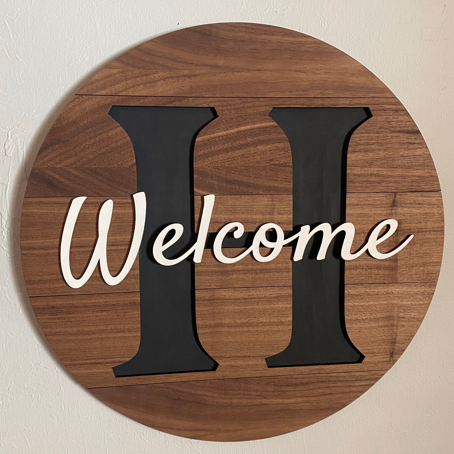 18” Handmade Wooden Welcome Sign Personalized Name Initial