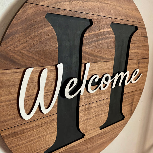 18” Handmade Wooden Welcome Sign Personalized Name Initial