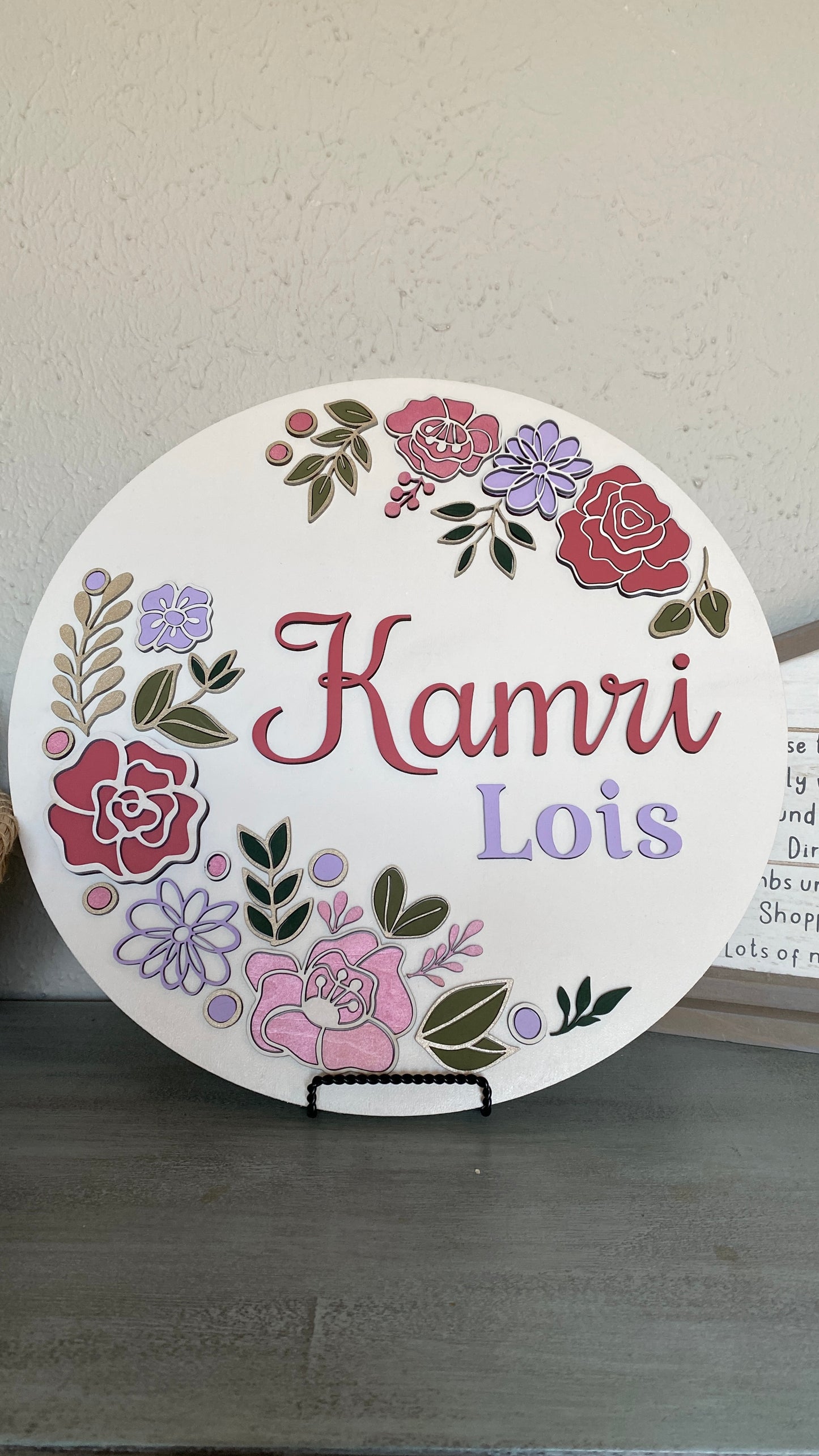 14” Girl’s Name Sign Personalized Floral Design