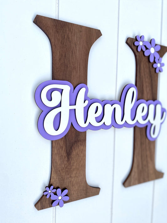 Name Sign, Custom Initial and First Name, Floral Kids Name Sign