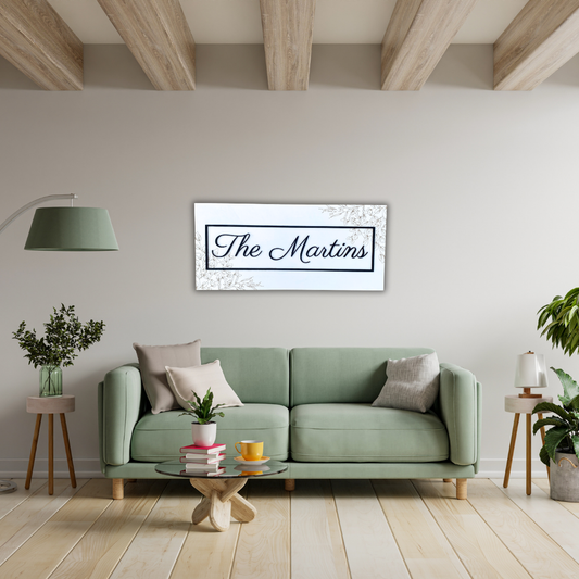 Rectangle Family Name Sign - Engraved Greenery