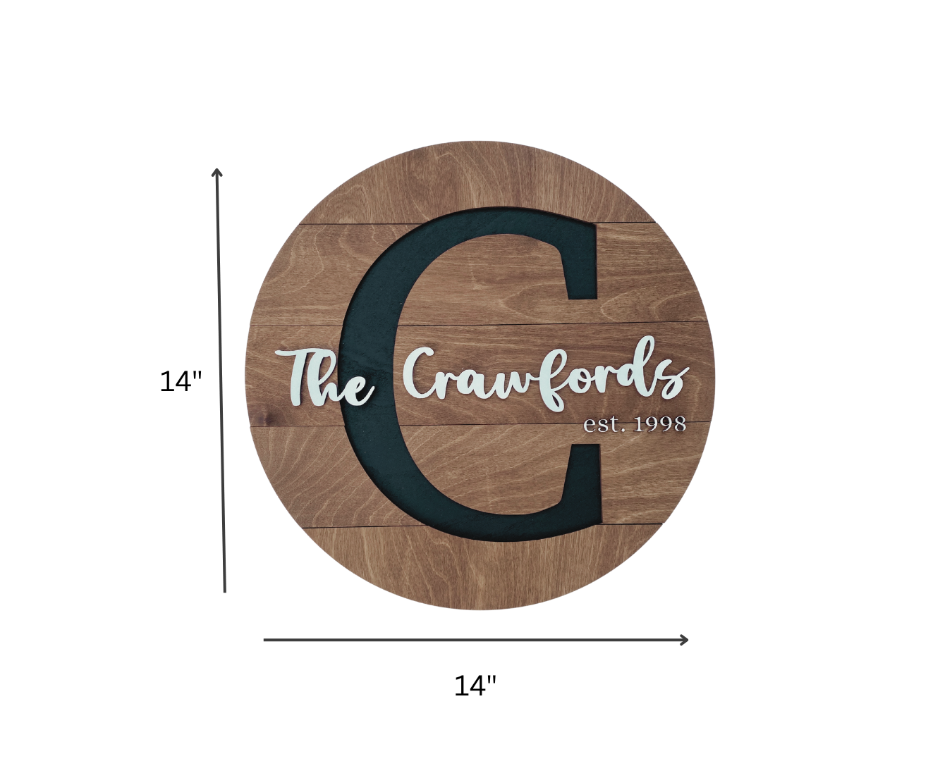 14” Handmade Wooden Circle Family Name Sign