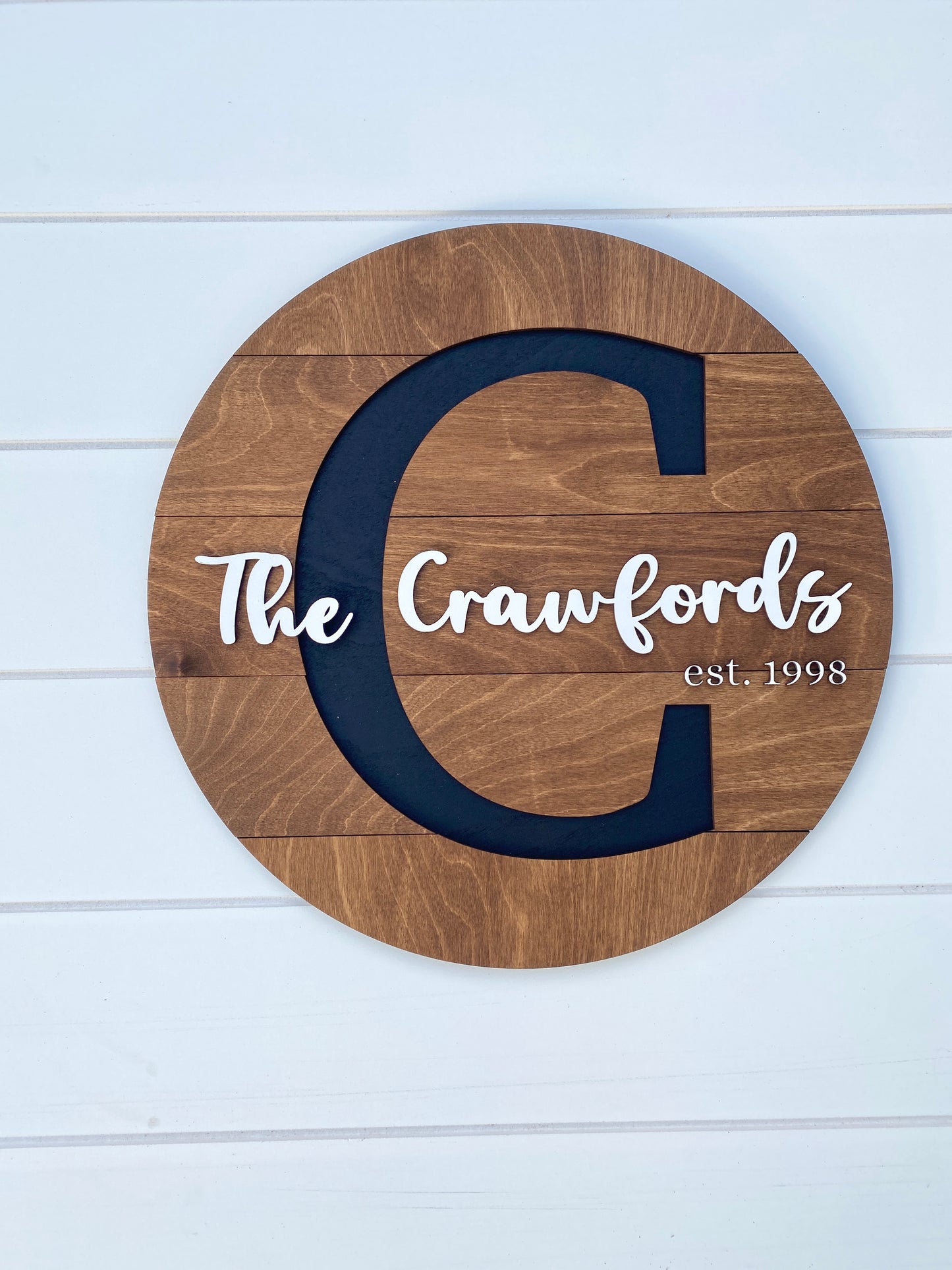 14” Handmade Wooden Circle Family Name Sign