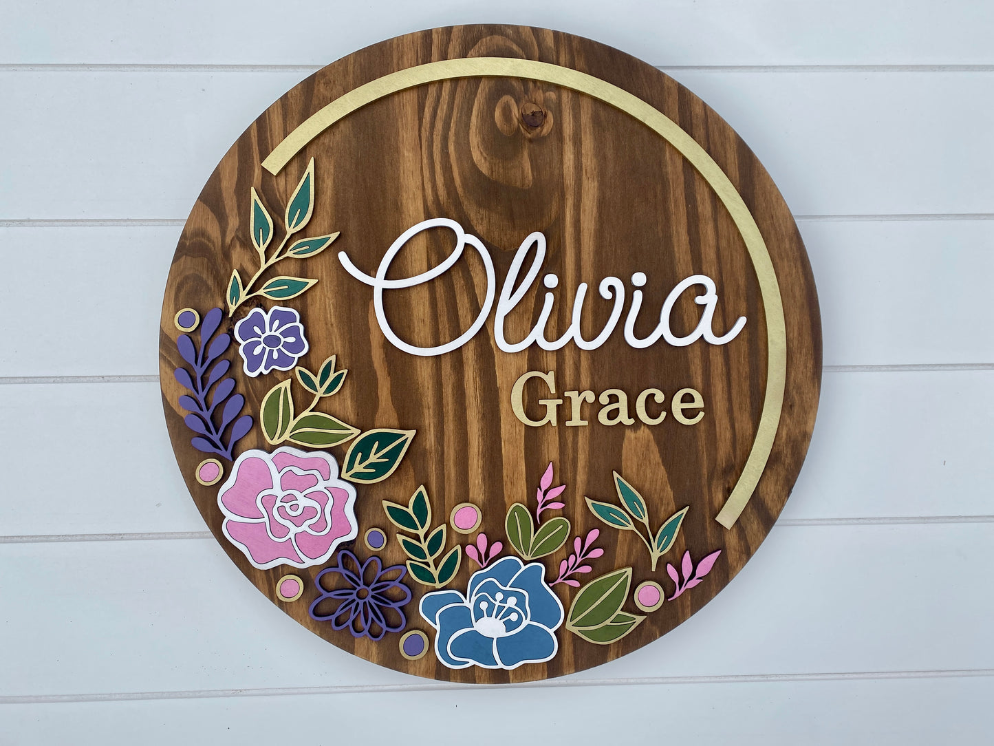 18” Personalized Floral Wooden Name Sign for Nursery or Kids Room