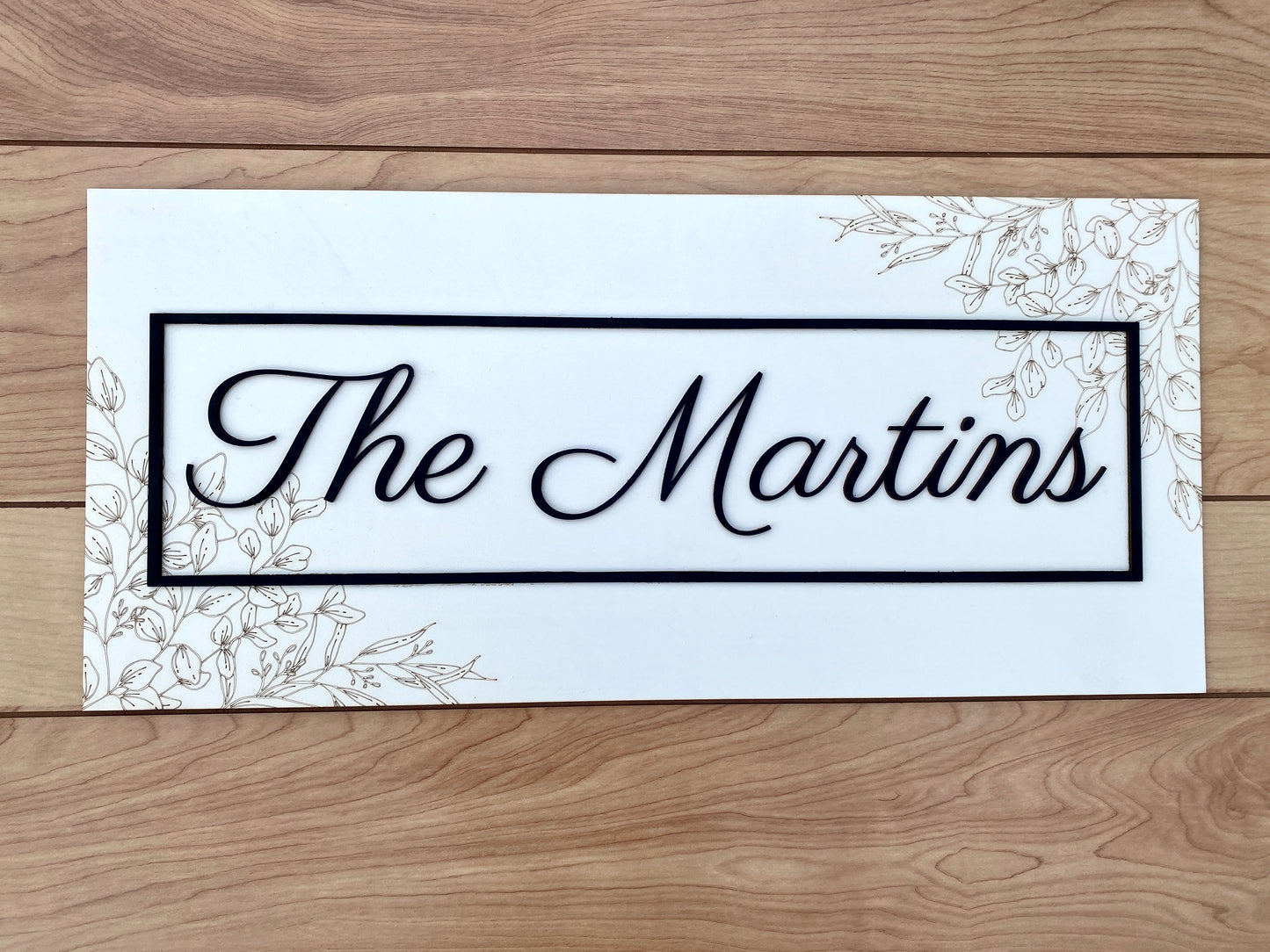 Rectangle Family Name Sign - Engraved Greenery