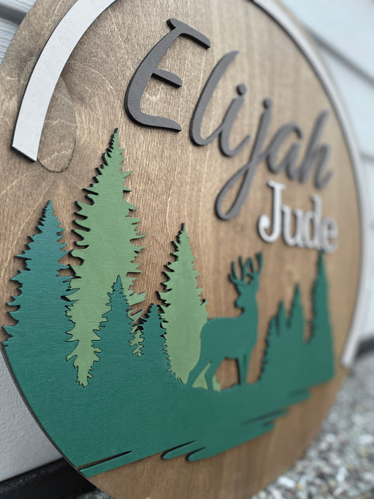 18” Personalized Kids Name Sign Woodland Theme