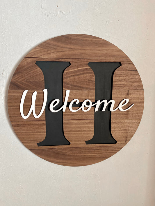 18” Handmade Wooden Welcome Sign Personalized Name Initial