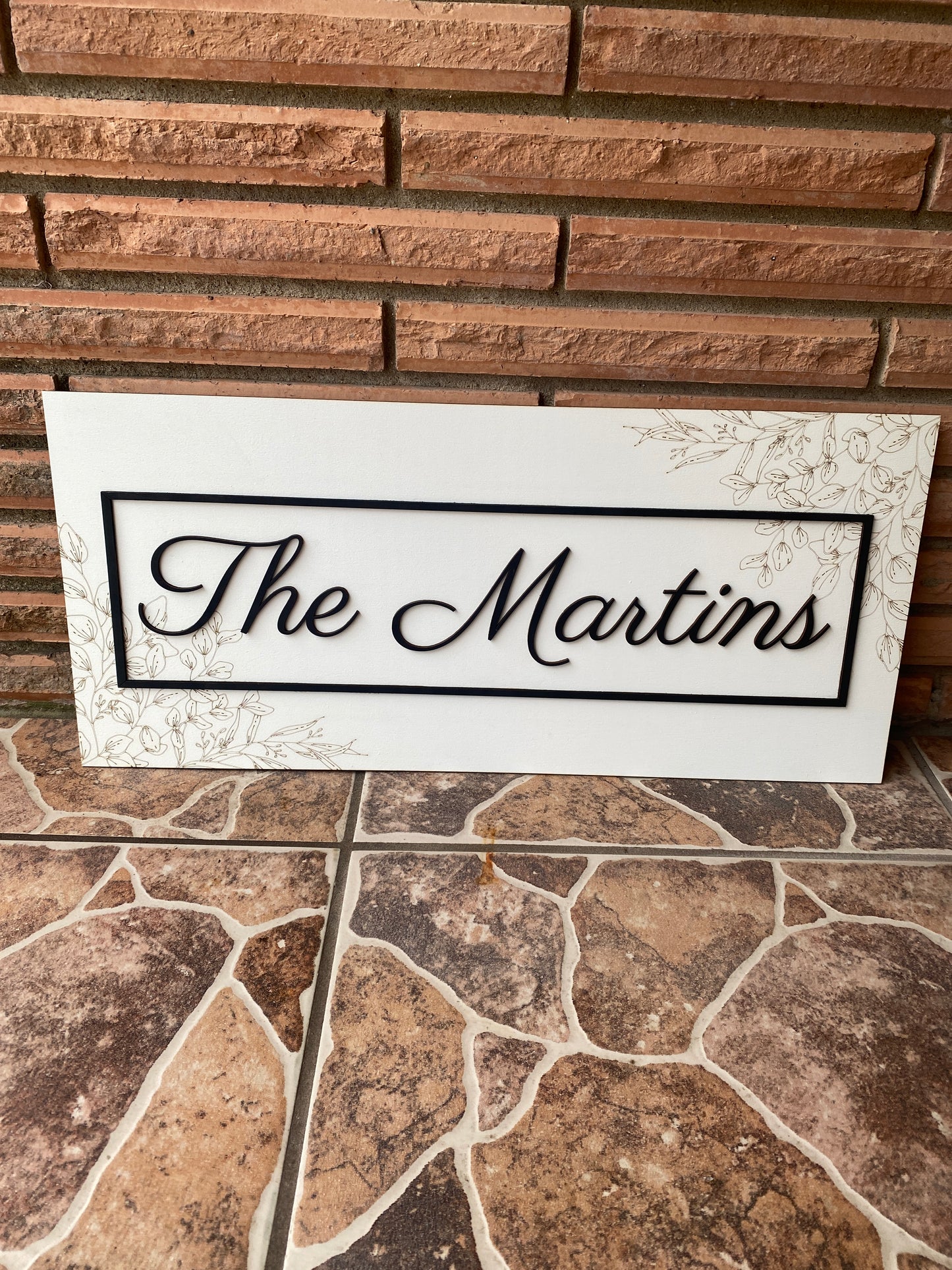 Rectangle Family Name Sign - Engraved Greenery
