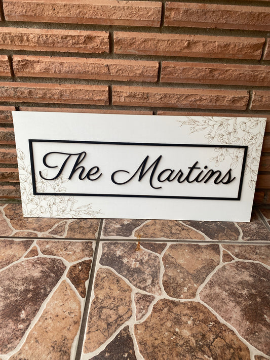 Rectangle Family Name Sign - Engraved Greenery