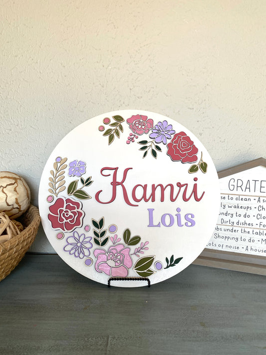 14” Girl’s Name Sign Personalized Floral Design