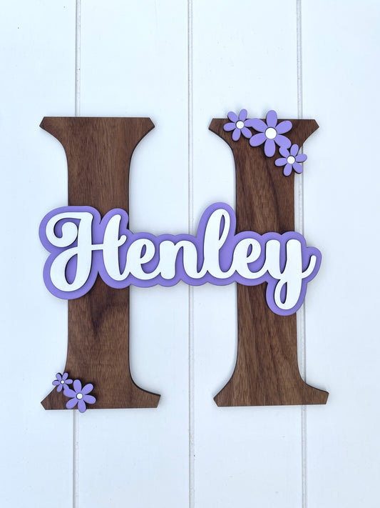 Name Sign, Custom Initial and First Name, Floral Kids Name Sign