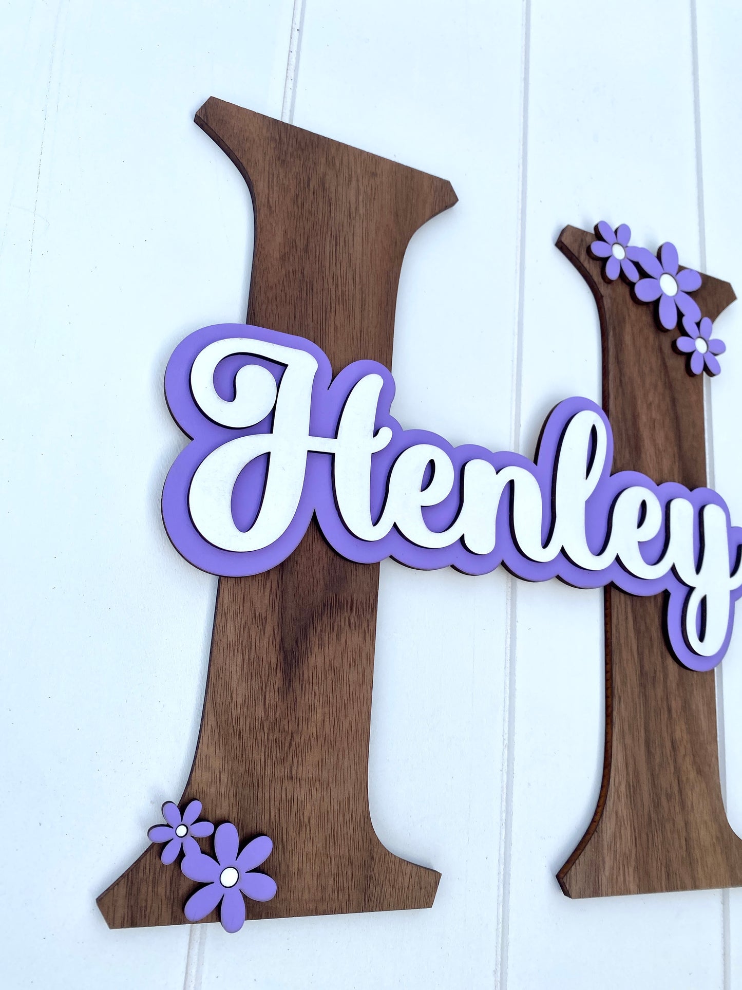 Name Sign, Custom Initial and First Name, Floral Kids Name Sign