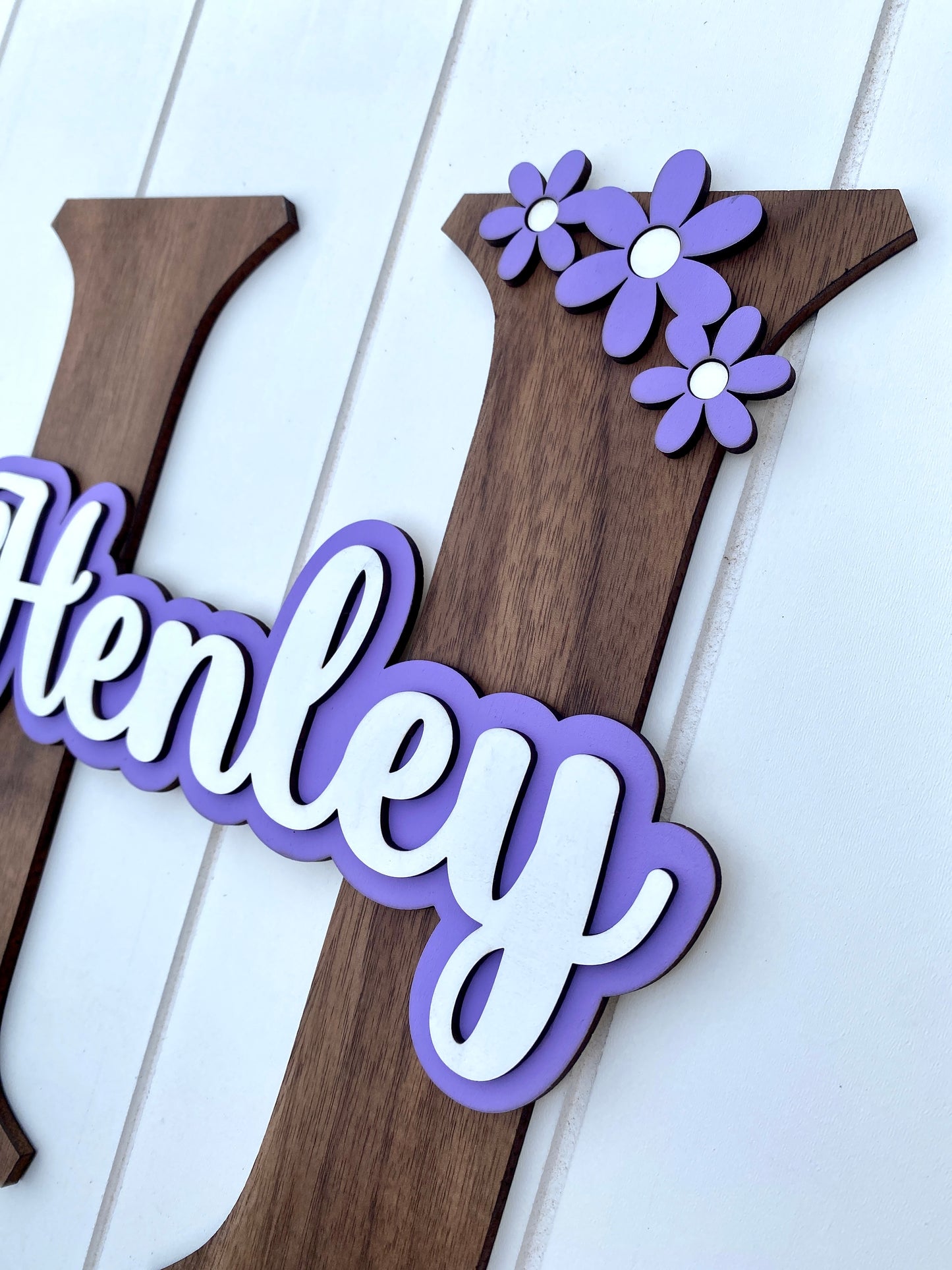 Name Sign, Custom Initial and First Name, Floral Kids Name Sign