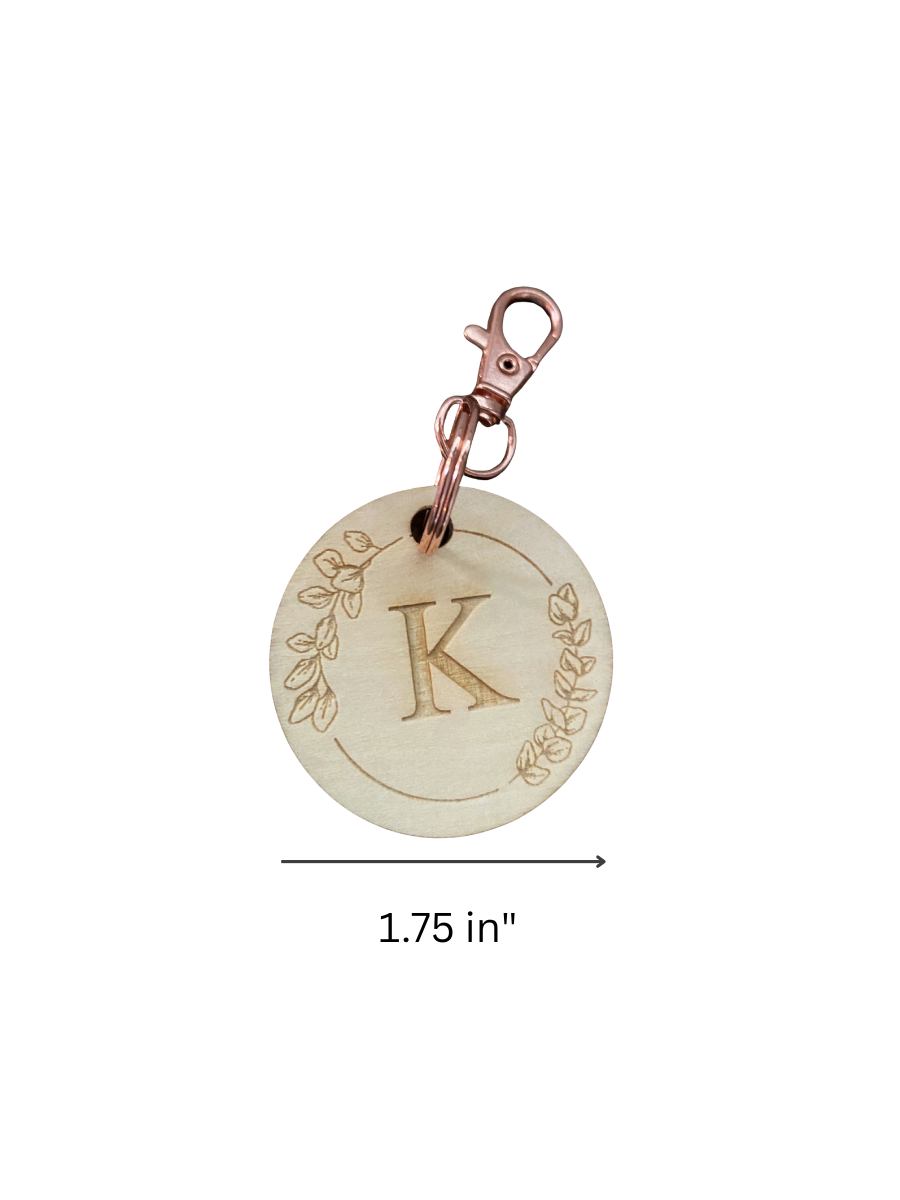 Personalized First Initial Keychain or Bag Tag Wooden Rose Gold Clasp