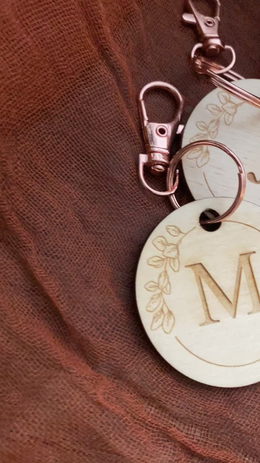 Personalized First Initial Keychain or Bag Tag Wooden Rose Gold Clasp