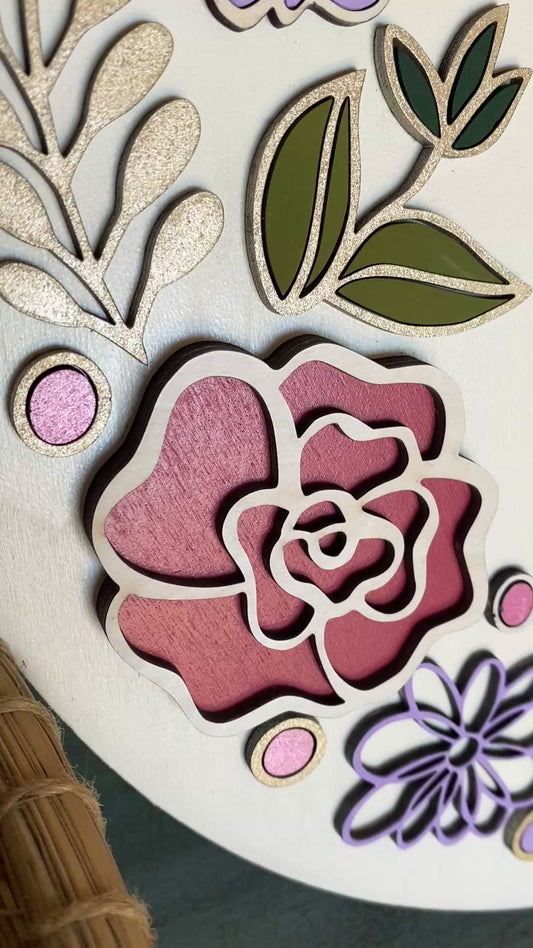 14” Girl’s Name Sign Personalized Floral Design